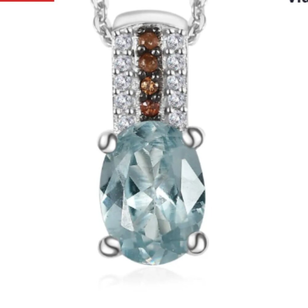 Aqua Kyanite, White and Brown Zircon Pendant Necklace 20 Inches